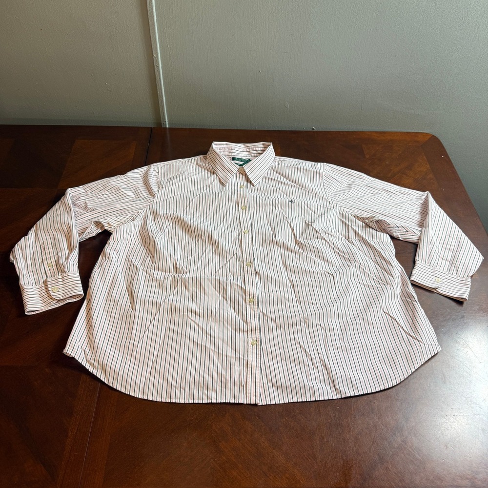 Lauren Ralph Lauren Pink Navy Striped Non-Iron Cotton Shirt Plus Size 3X
